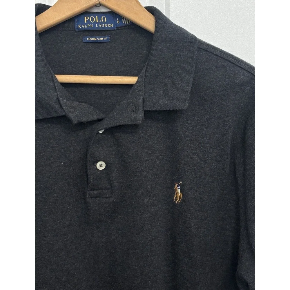 Polo Ralph Lauren Custom Slim Fit Polo Shirt Men's L Charcoal Gray Cotton 0755